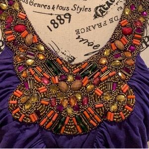 Boston Proper Purple Embellished Tank Top